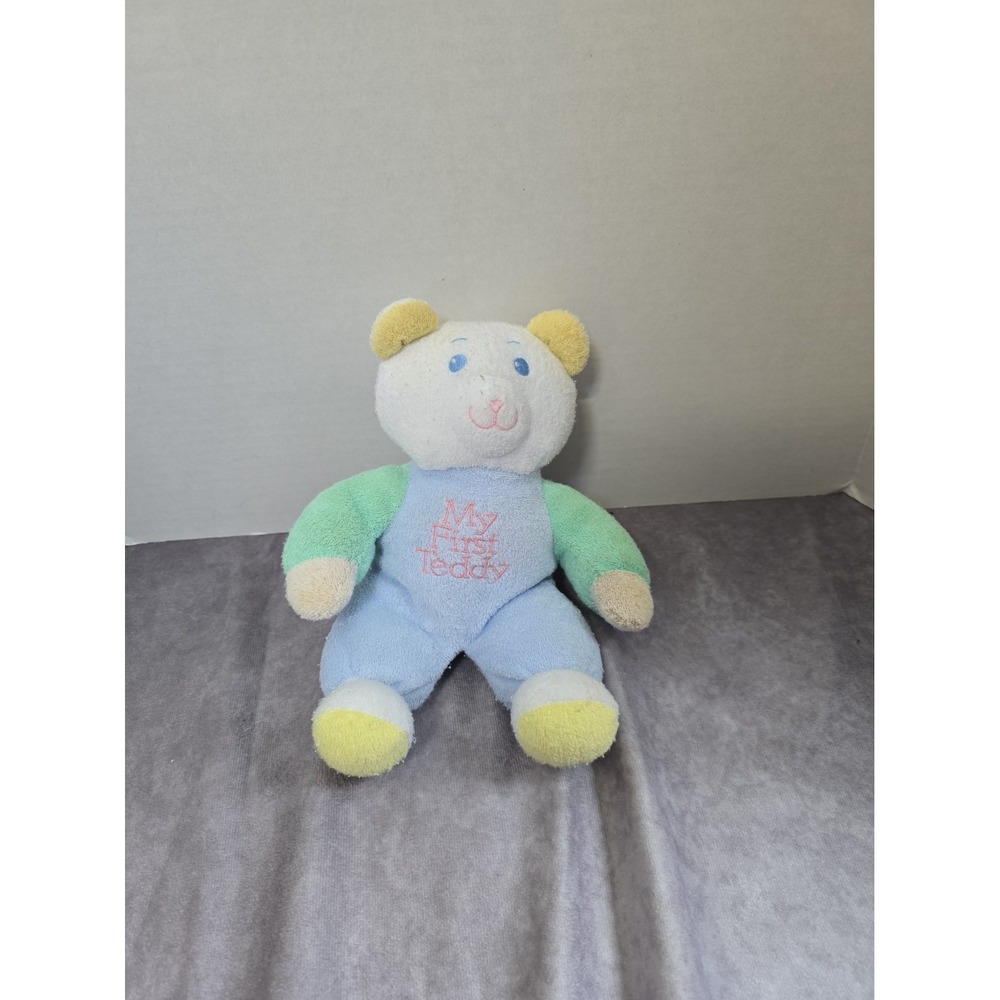 My First Teddy Bear Terry Cloth Pastel Blue Plush Rattle 10" Dandee VTG
